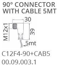 90° Stecker mit 5 Meter Kabel (nur für 24 Volt) für LEDY und WIDE1 LED Maschinenleuchte 