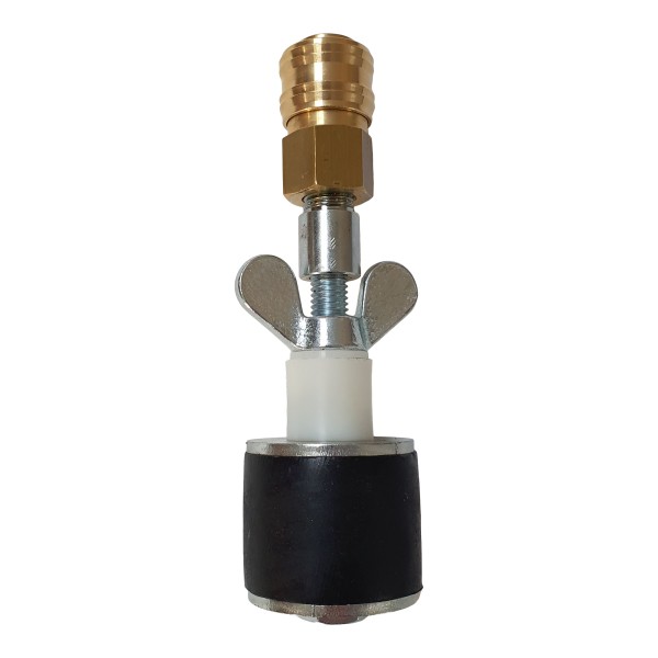 Rohrverschlussstopfen bis 8 bar mit Durchgang und Schnellverschlusskupplung, DN 16 - 90 mm