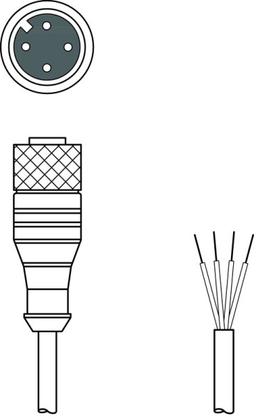 Anschlussleitung Rundstecker, M12, axial, female, A-kodiert, 4-polig, Leitungslänge 2.000 - 15.000 m